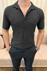 Turbo Minimalist Design Half Sleeve Casual Shirt In Black