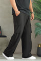 Turbo Multi-Pocket Style Loose Bottom Trouser In Black