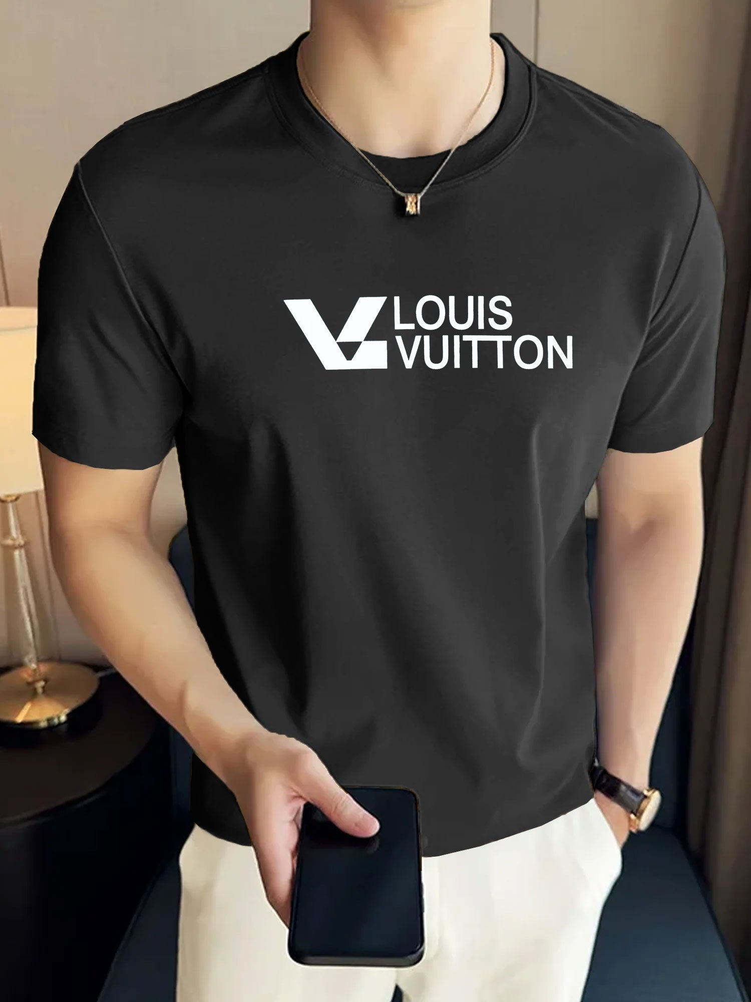 LV Maze Logo Statement Graphic Crew Neck Tee