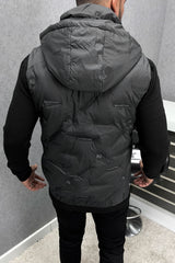 Embossed Design Quilted Detachable Hood Imported Men's Gilet