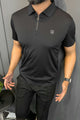 Turbo Tri-Angle Pattern Zip-Collar Men's Polo Shirt