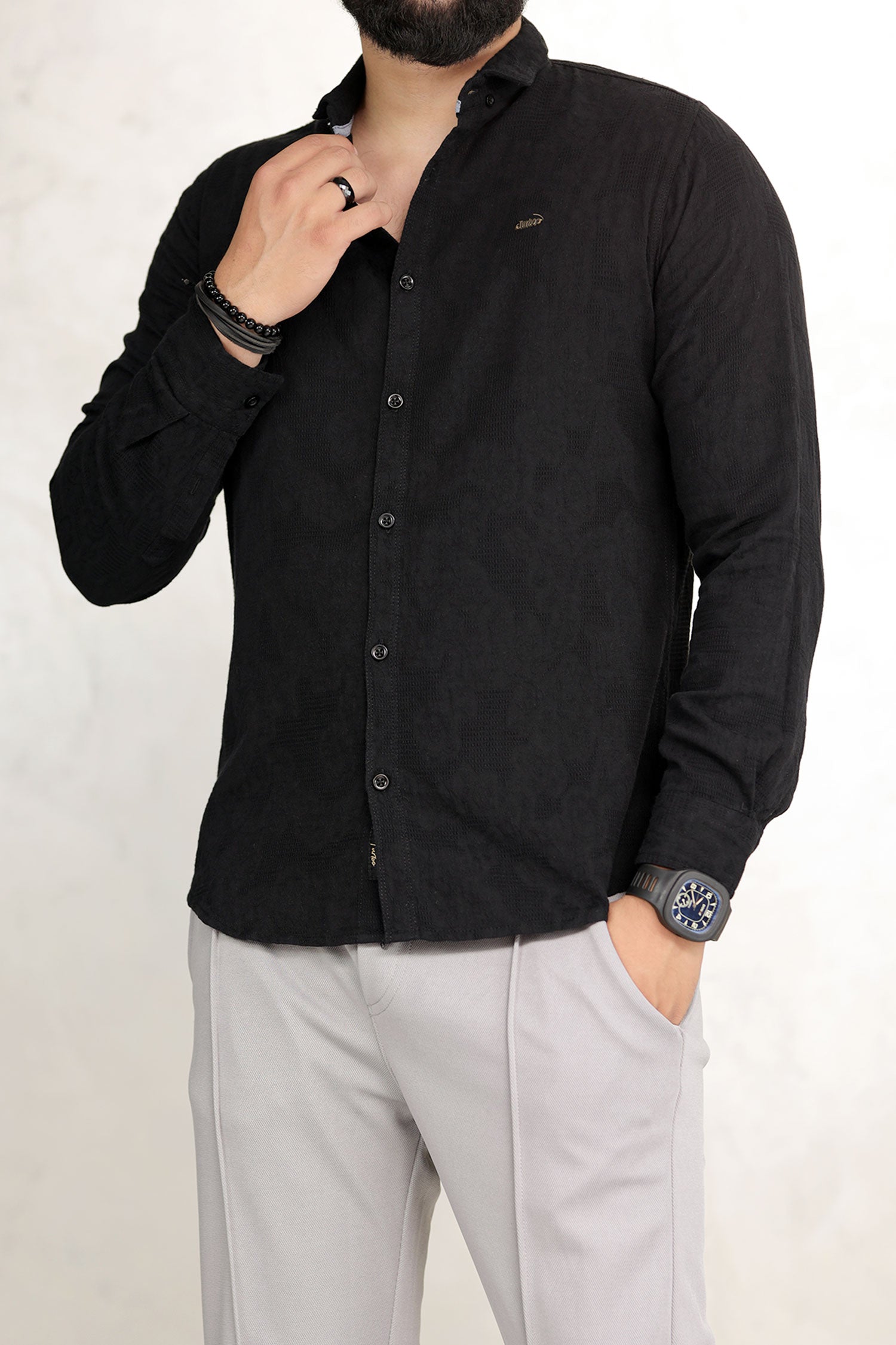 Turbo Vintage Patterend Long Sleeve Cotton Casual Shirt