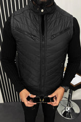 Winter Insulated PU Leather Imported Men's Gilet In Black