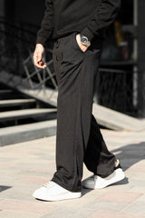 Relaxed Straight Baggy Loose Bottom Trouser in Black