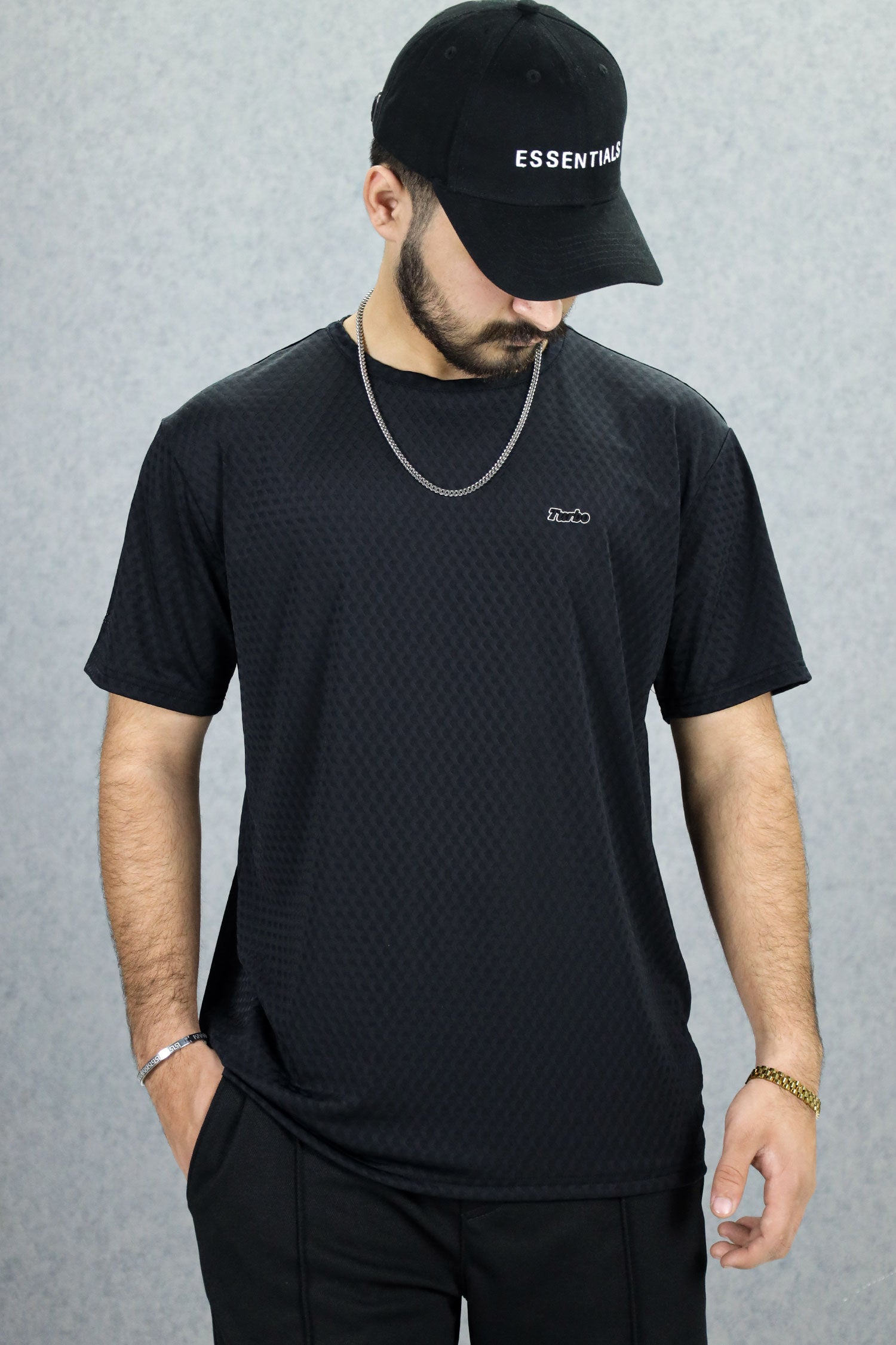 Turbo Diamond Motif Textured Crew Neck Tee