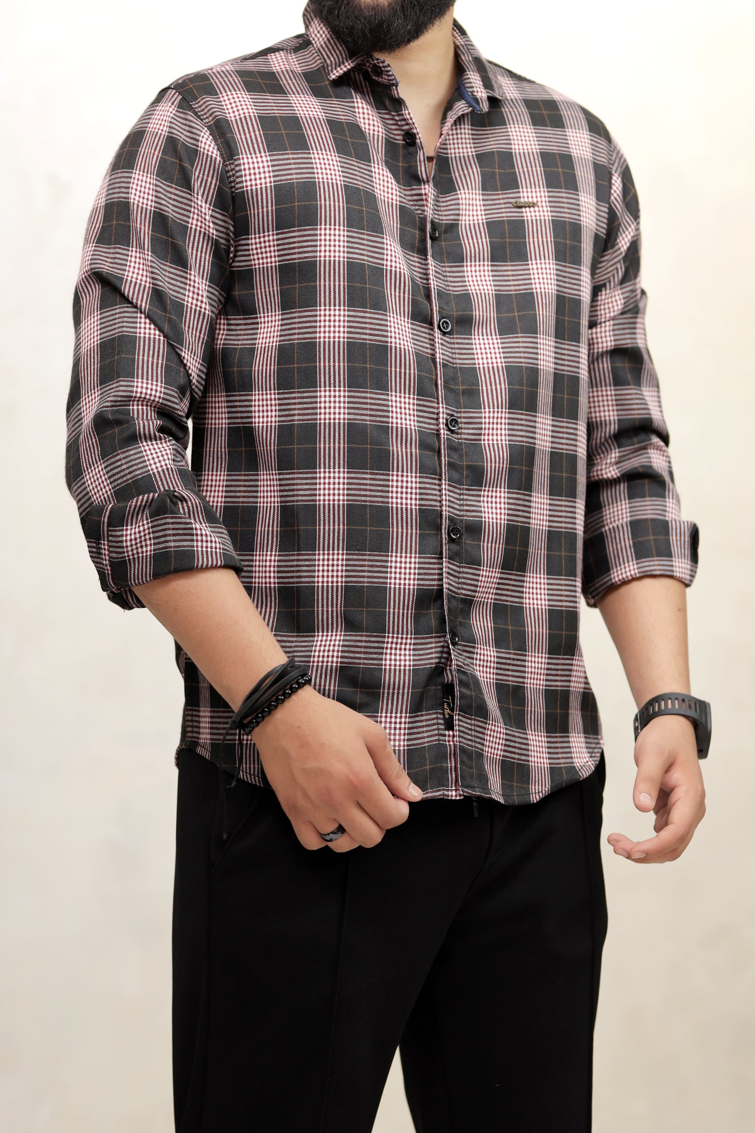 Turbo Plaid Pattern Creation Long Sleeve Cotton Casual Shirt
