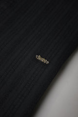Turbo Self Stripe Motif Long Sleeve Cotton Casual Shirt In Black