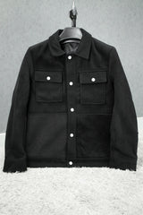 Contrast Tone Pockets Imported Men's Woolen Jacket In Black