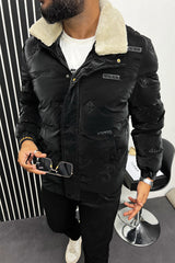 Soft Lapel Fur Collar Embossed Padded Imported Puffer Jacket