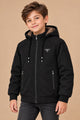 Essentials Hybrid Detachable Hood Imported Kid's Suede Jacket In Black