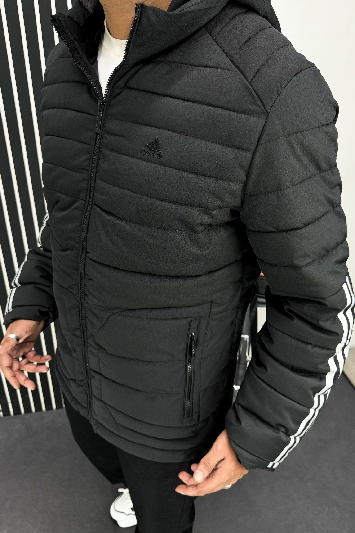 Adds Half Stripe Hooded Padded Imported Puffer Jacket