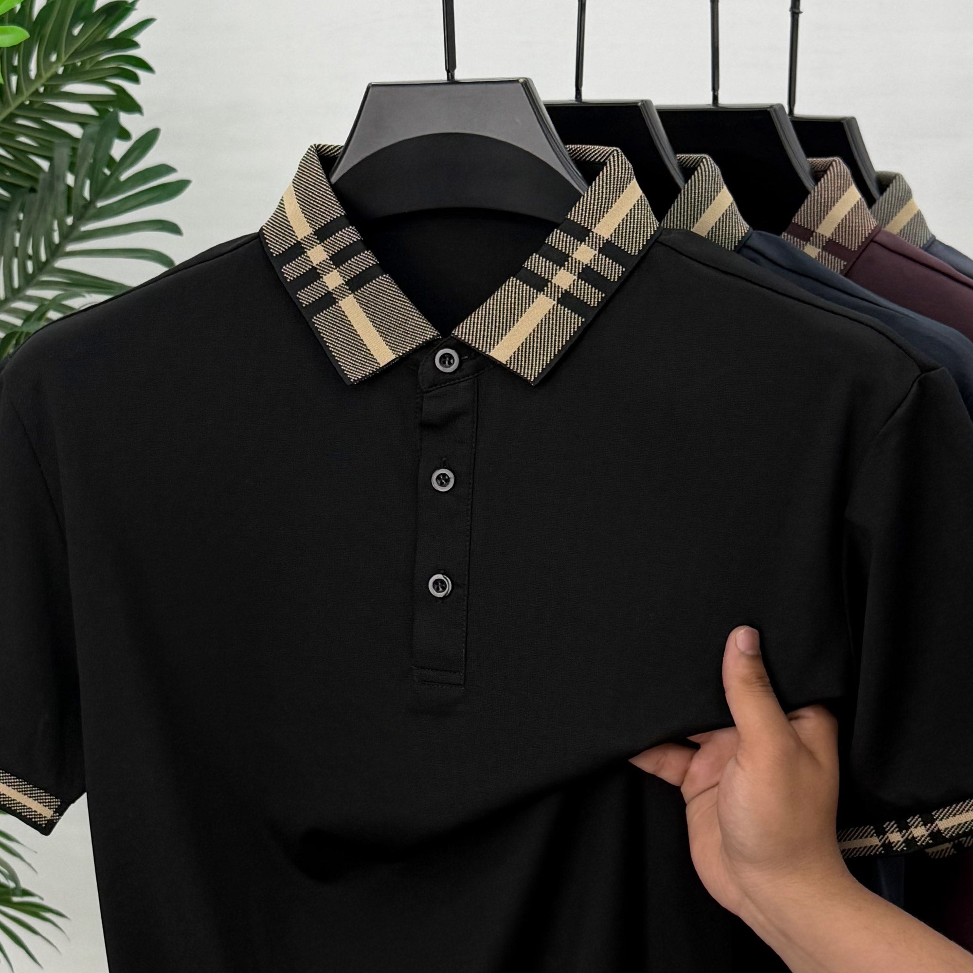 Turbo Plaid Pattern Collered Men's Polo T-Shirt