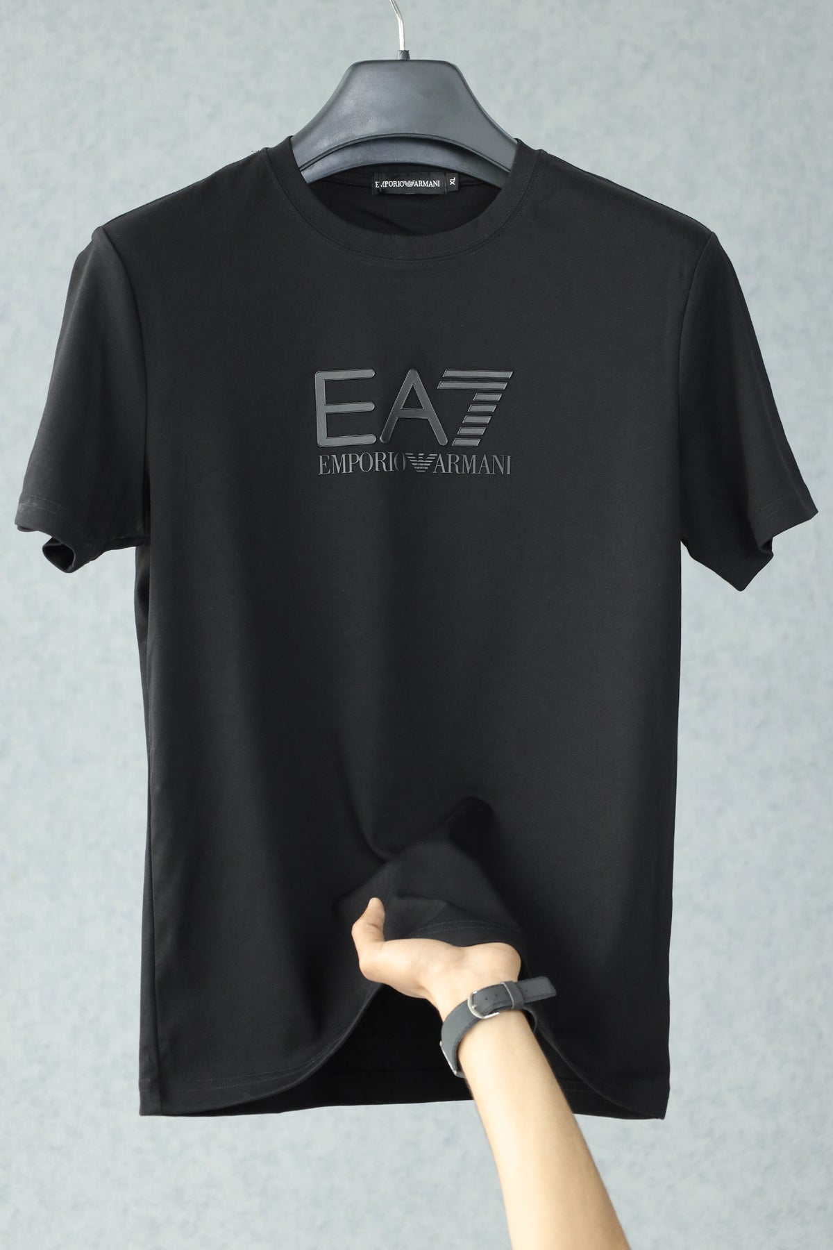 Empio Armni EA7 Core Identity Label Imported Round Neck T-Shirt In Black