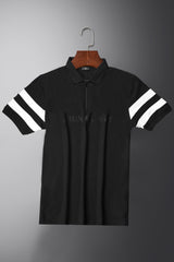 Armni Exchnge A|X Stitch Thread Zip Collar Men's Polo Shirt In Black