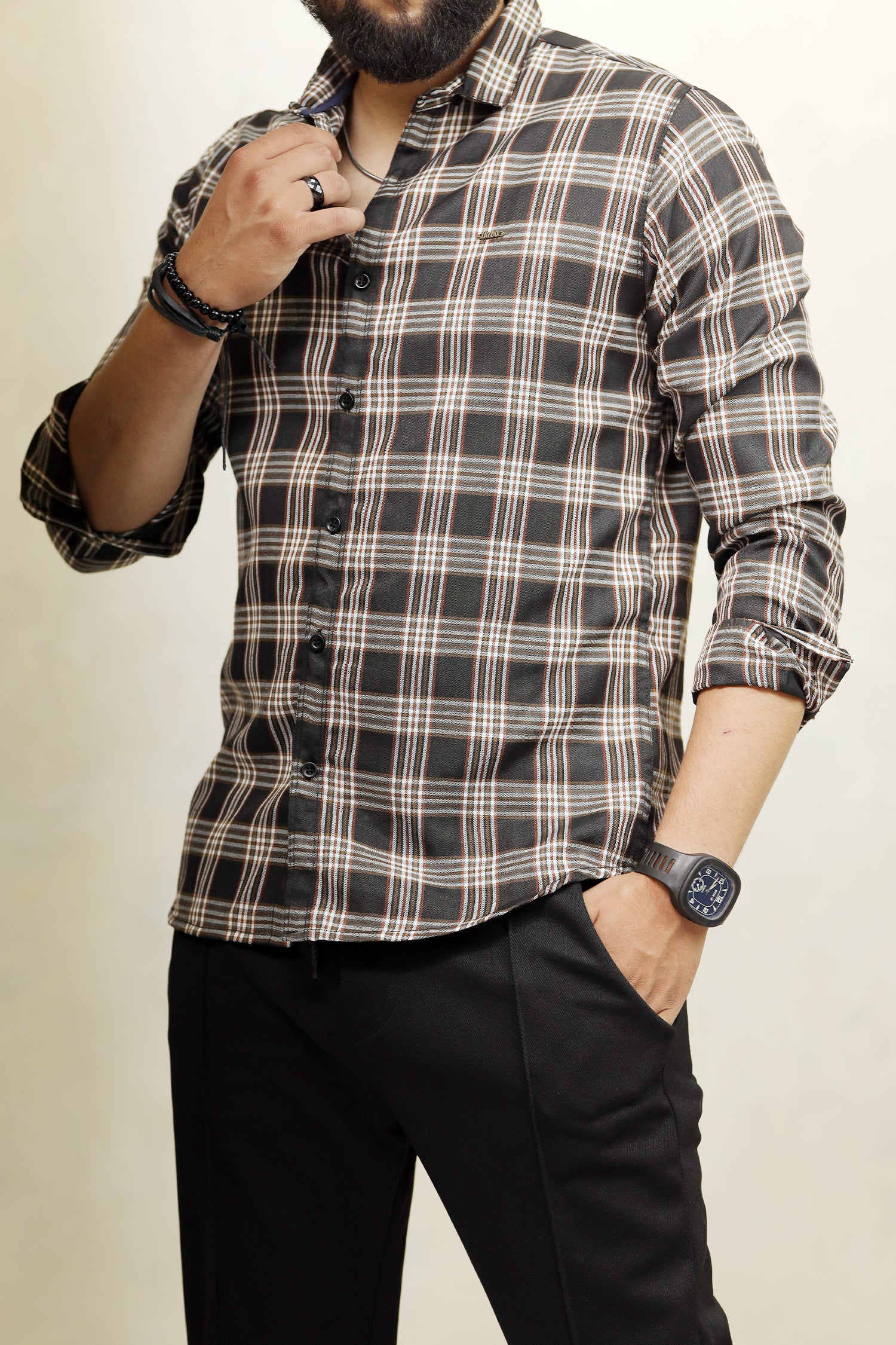 Turbo Tattersall Checkered Long Sleeve Cotton Casual Shirt