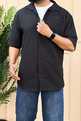 Turbo Popcorn Cuba Waffle Casual Shirt In Black