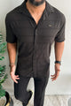 Turbo Knit Craft Crochet Casual Shirt In Black