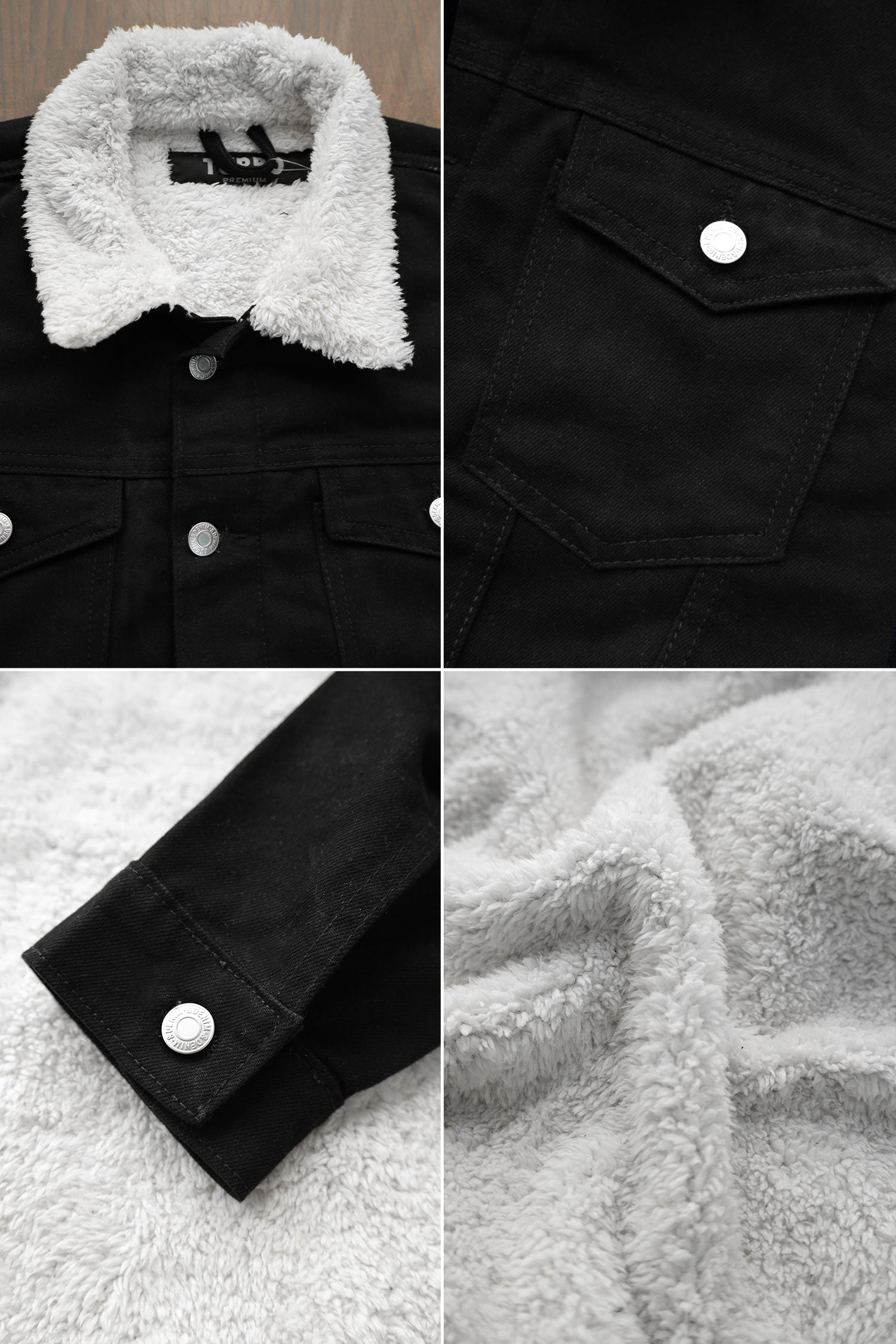 Fur Collar Sherpaa Inside Warm Denim Jacket in Black