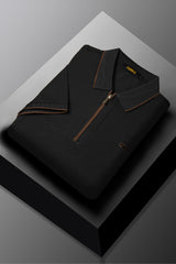 Turbo Studiofit Detailed Zip Collar Men's Polo Shirt In Black