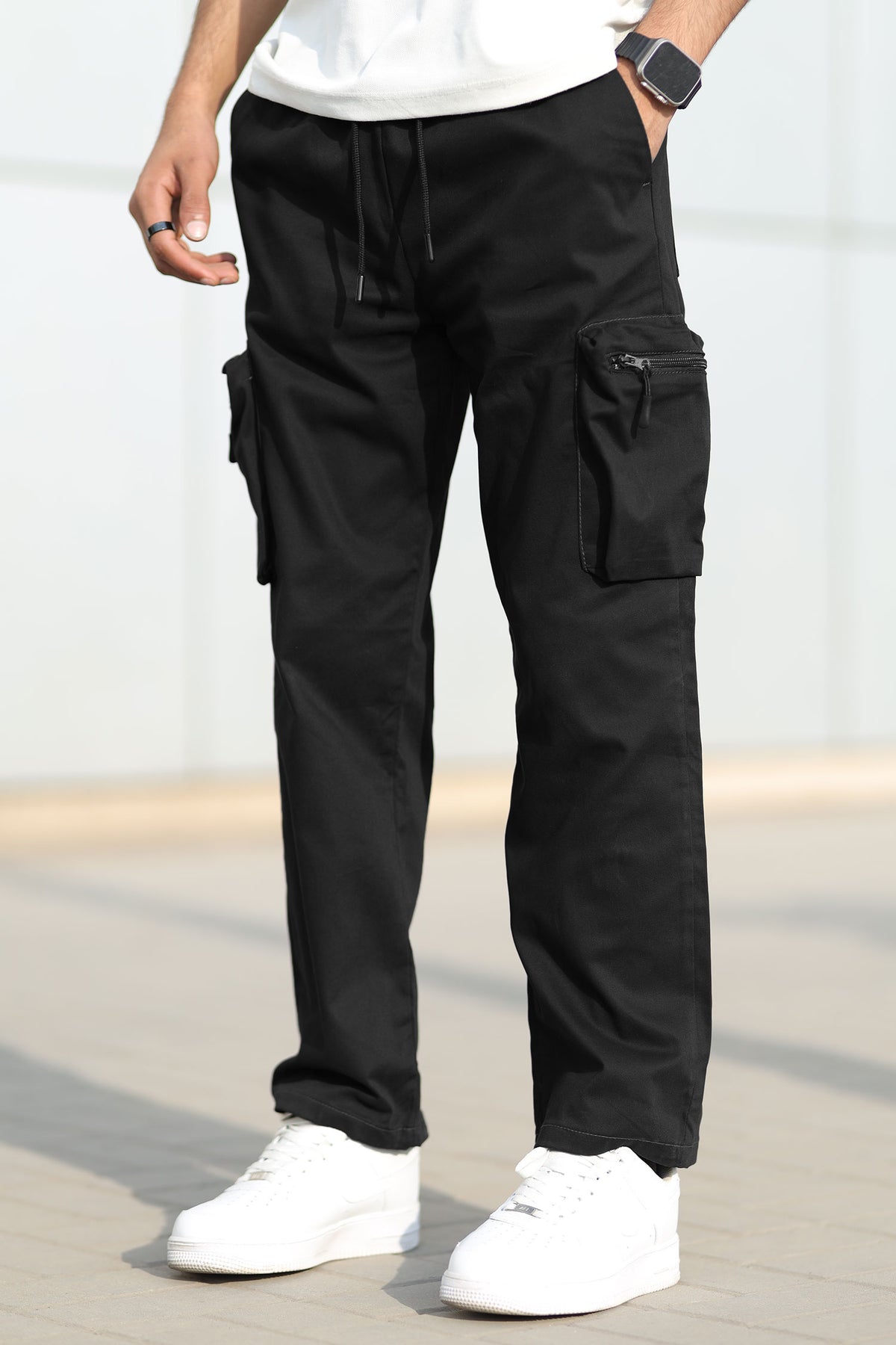 Turbo StreetFit Zip Pockets Imp Cotton Cargo Trouser Black