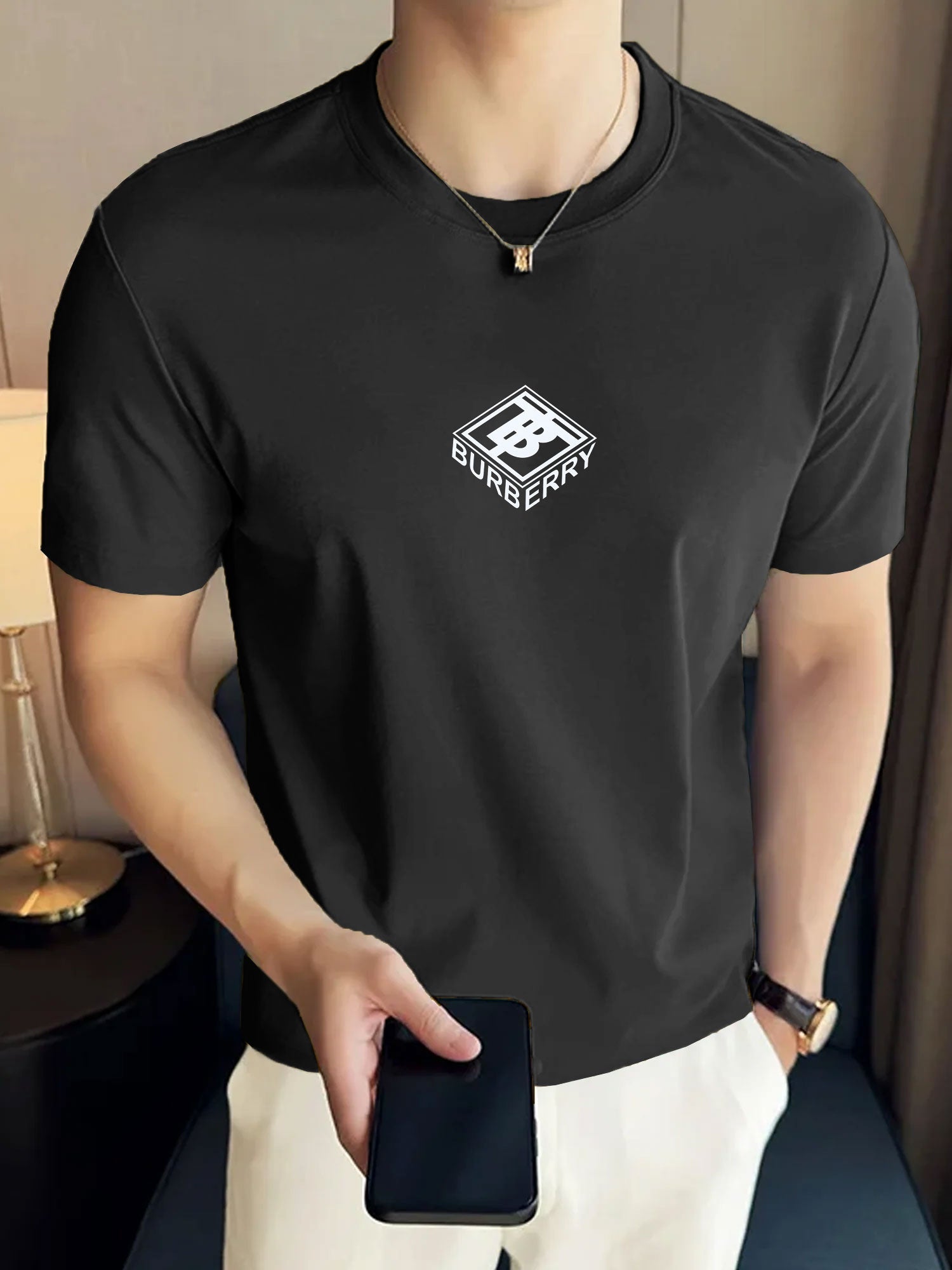 Brbrry Classic Monogram & Logo Tape Crew Neck Tee