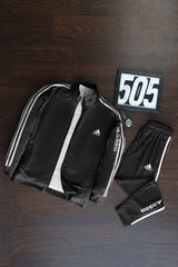 Adds 3 Stripes Signature Mock Neck Zipper Tracksuit In Black