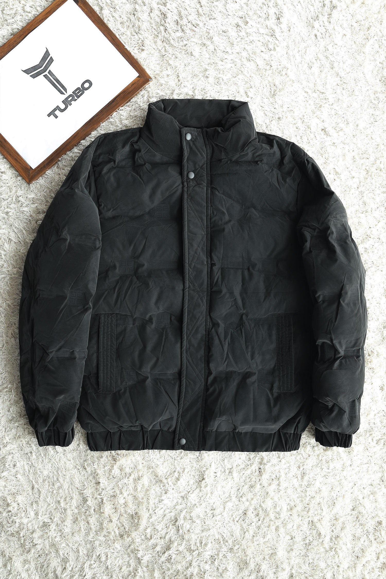 Stay Warm Textile Design Quilted Padded Imported Puffer Jacket In Black