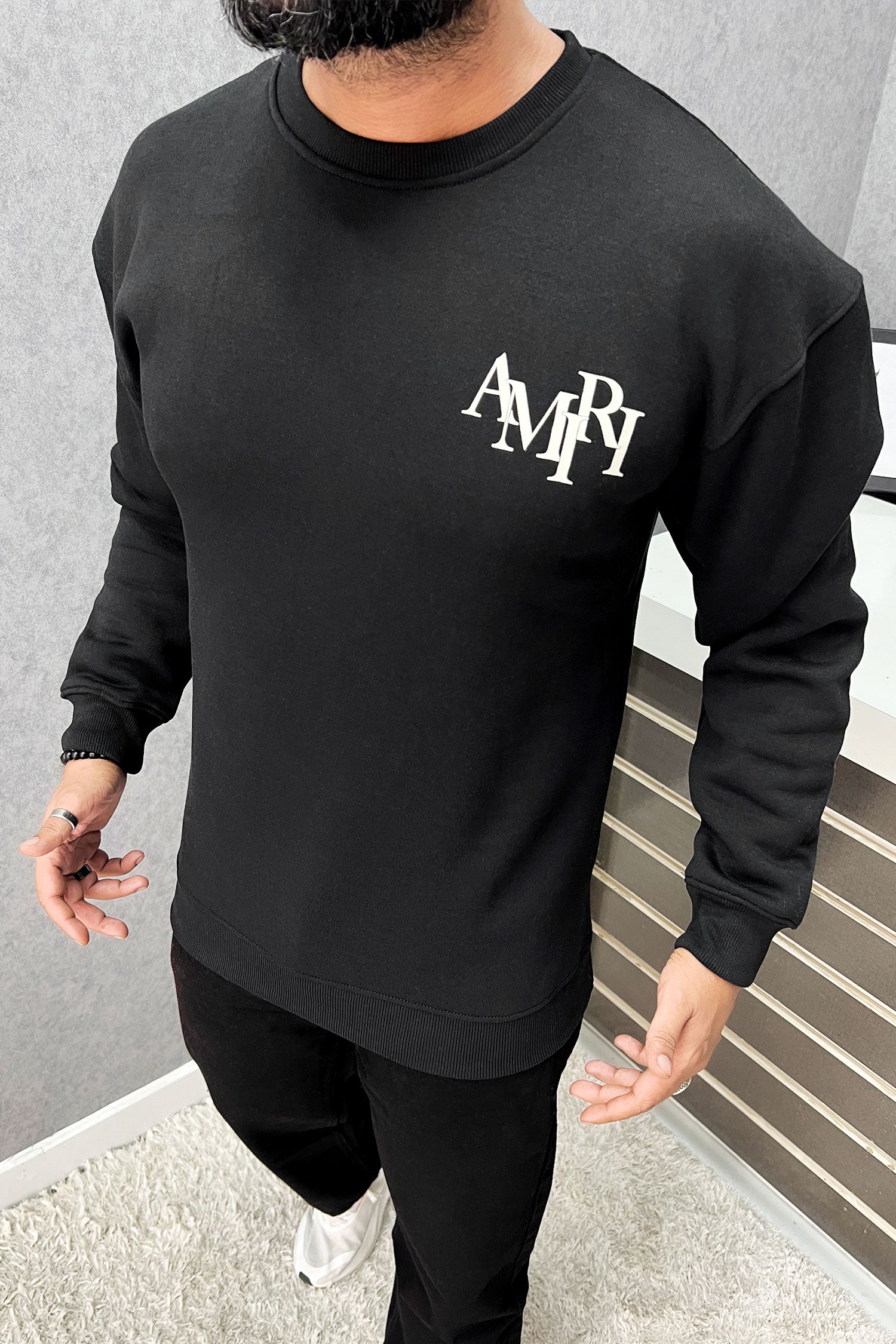 Amri Slogan Signature Crew Neck Full Sleeves Men's Sweatshirt