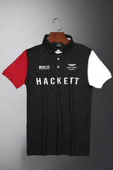 Hackt Lndon Aston Martin Racing Contrast Sleeve Men's Polo Shirt In Black