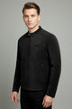 Men's Ban Button Style Suede Leather Jacket In Black