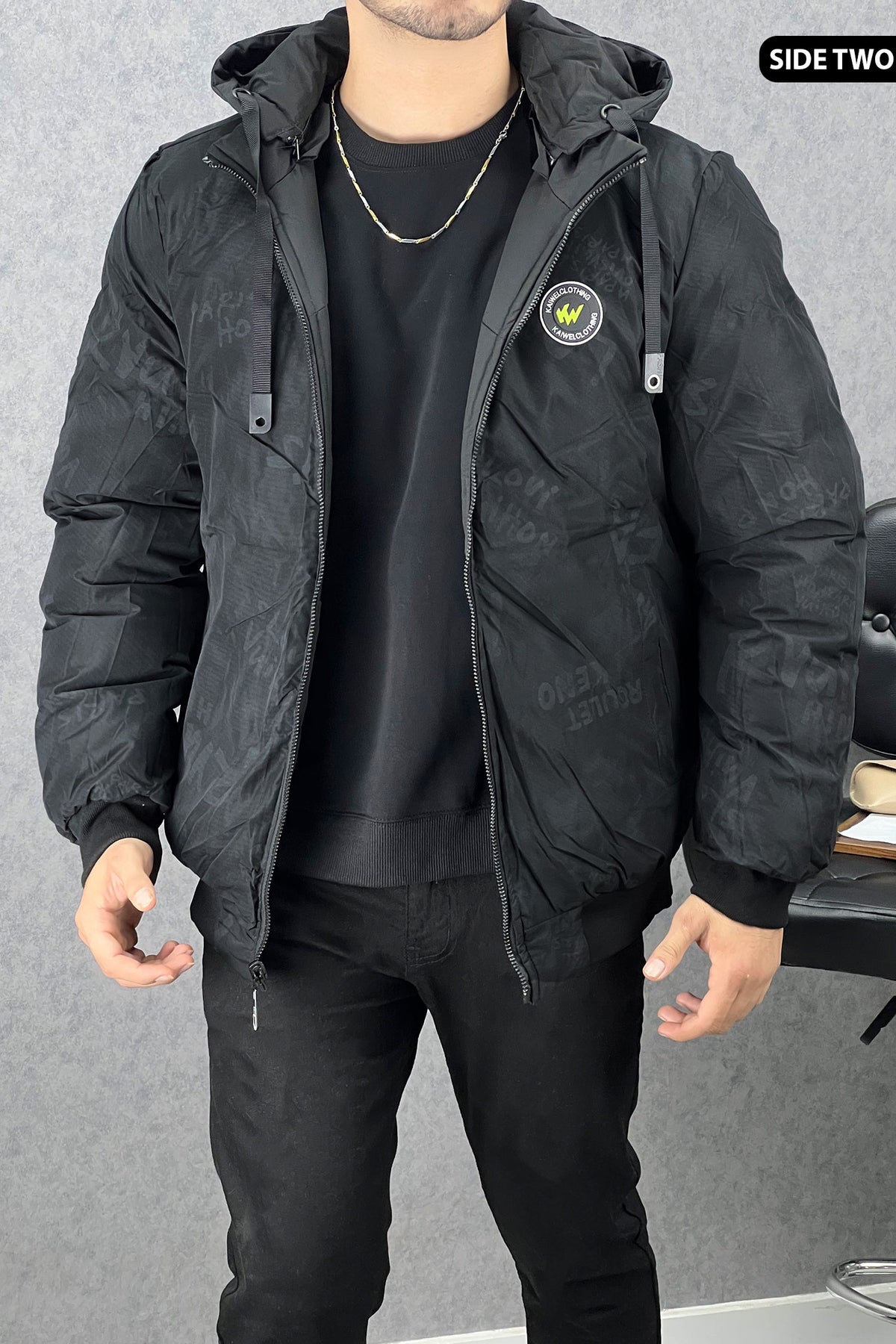 Zipper Motif Quited Hooded Big Size Imported Puffer Jacket