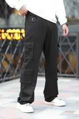 Turbo Classic Relaxed Cargo Denim Jeans In Black