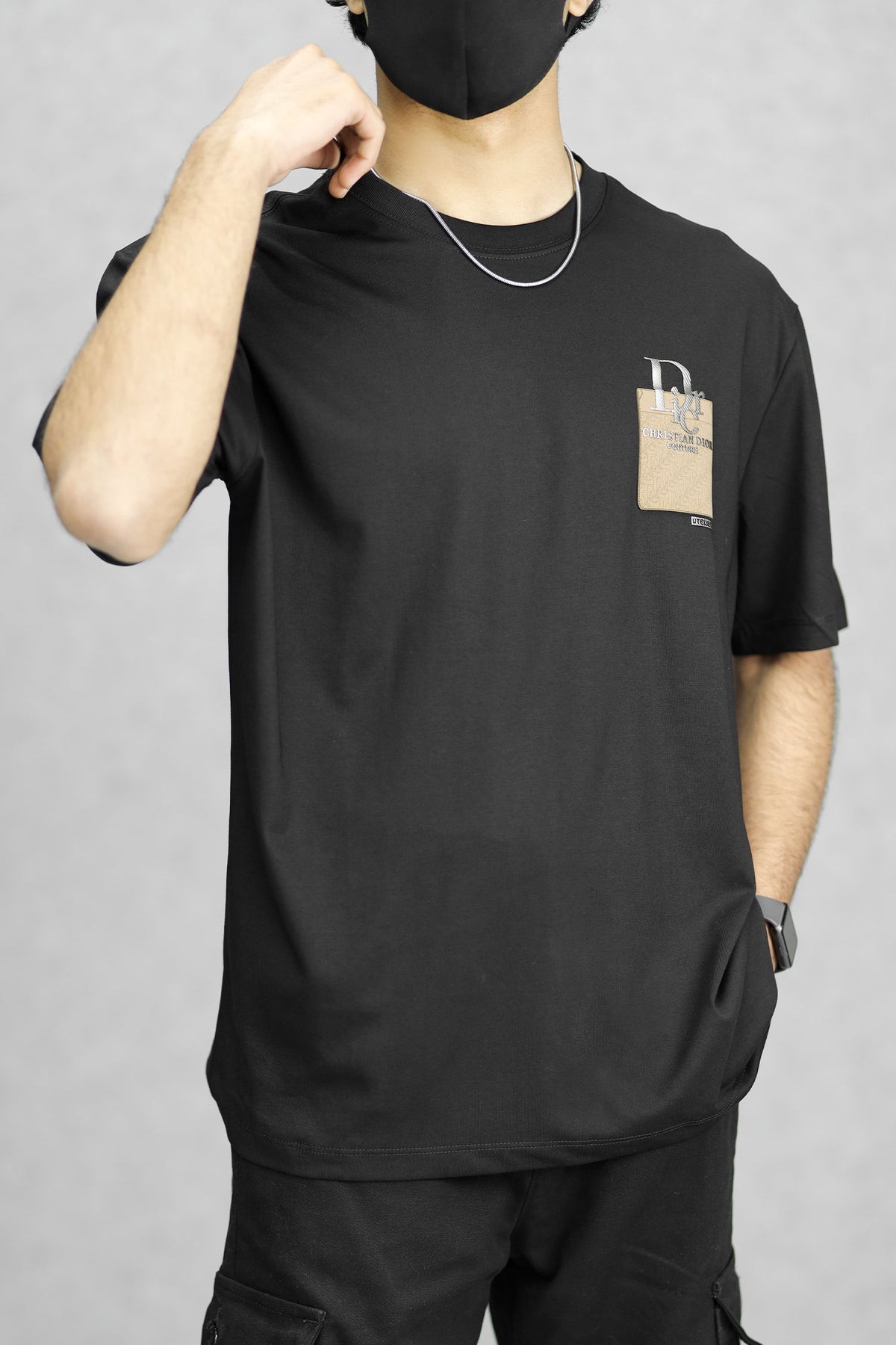 Chrs Dor Patch Imported Round Neck T-Shirt In Black
