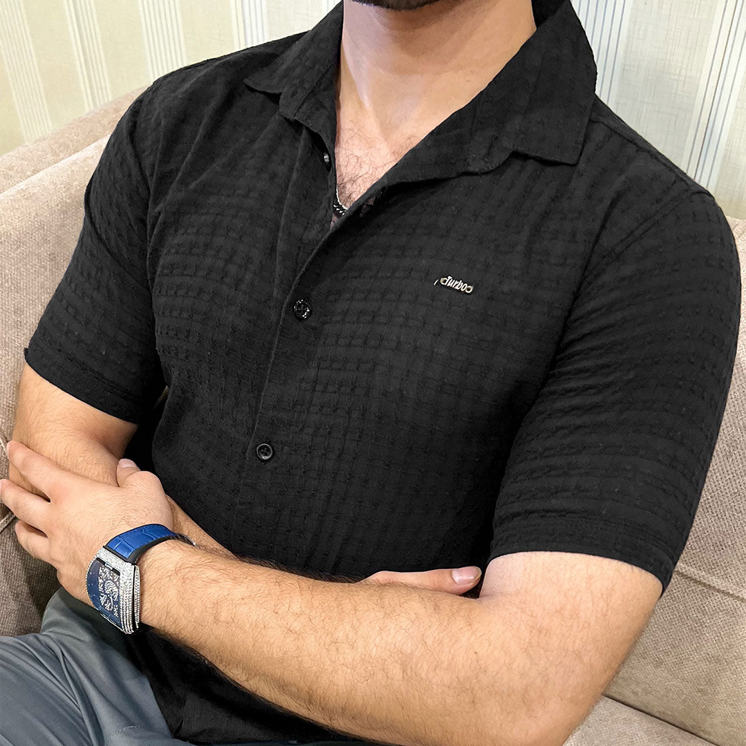 Turbo Designer Motif Embossed Casual Shirt In Black