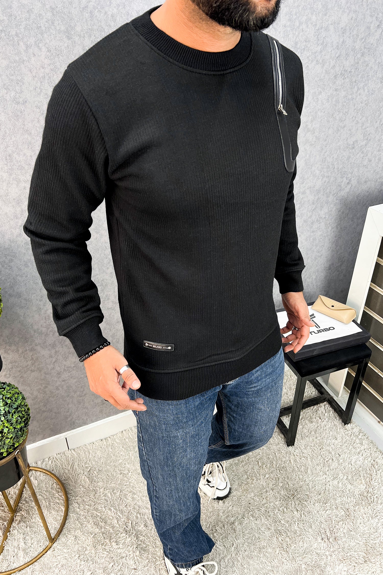 Zip Style Side Round Neck Imported Men's Sweatshirt