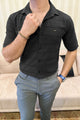 Turbo Knit Craft Crochet Casual Shirt In Black