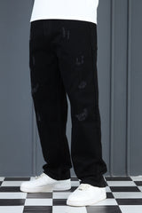 Loose Fit TurnUp Ribbed Turbo Jeans in Black