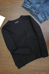 Turbo T Shoulder Style Round Neck Thermal Cotton Men's Sweatshirt In Black