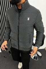 Brbrry Stripe Pattern Reversible Quilted Padded Imported Puffer Jacket