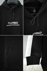 Turbo Panel Stripe Warm Fleece Hoodie In Black