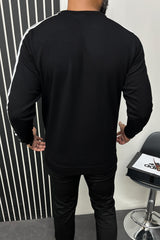 Adds Signature 3 Stripes Full Sleeves Men's Sweatshirt In Black