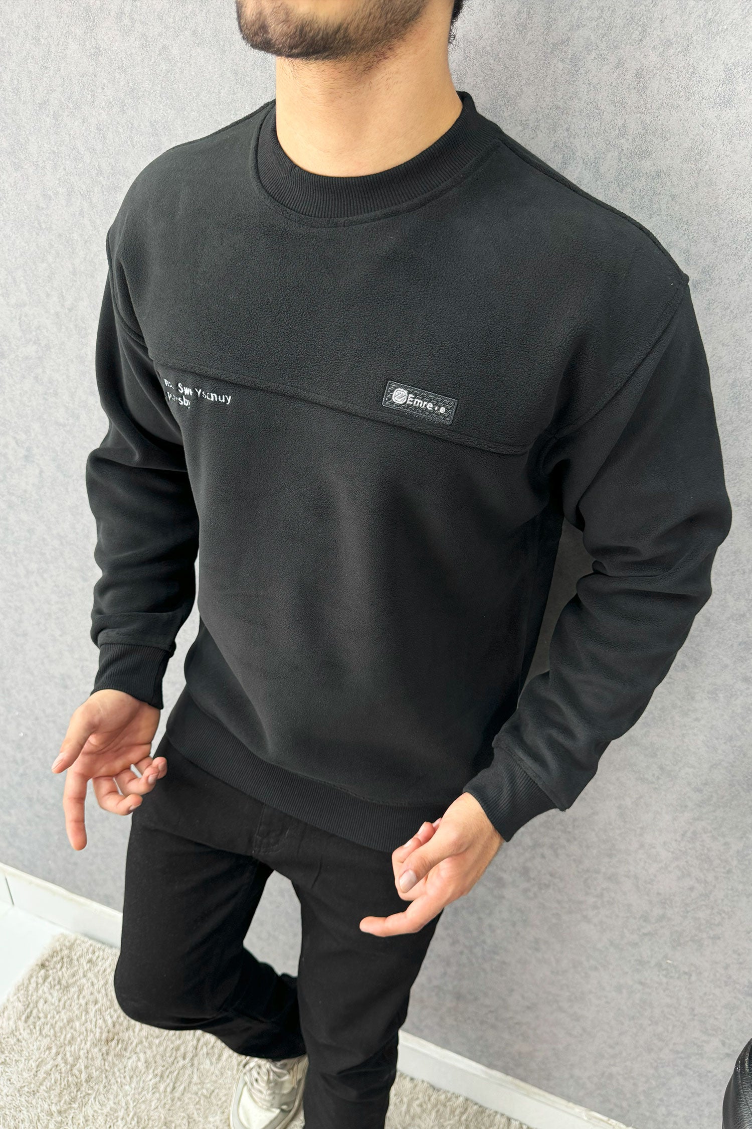 Stitch Motif Round Neck Imported Men's Sweatshirt