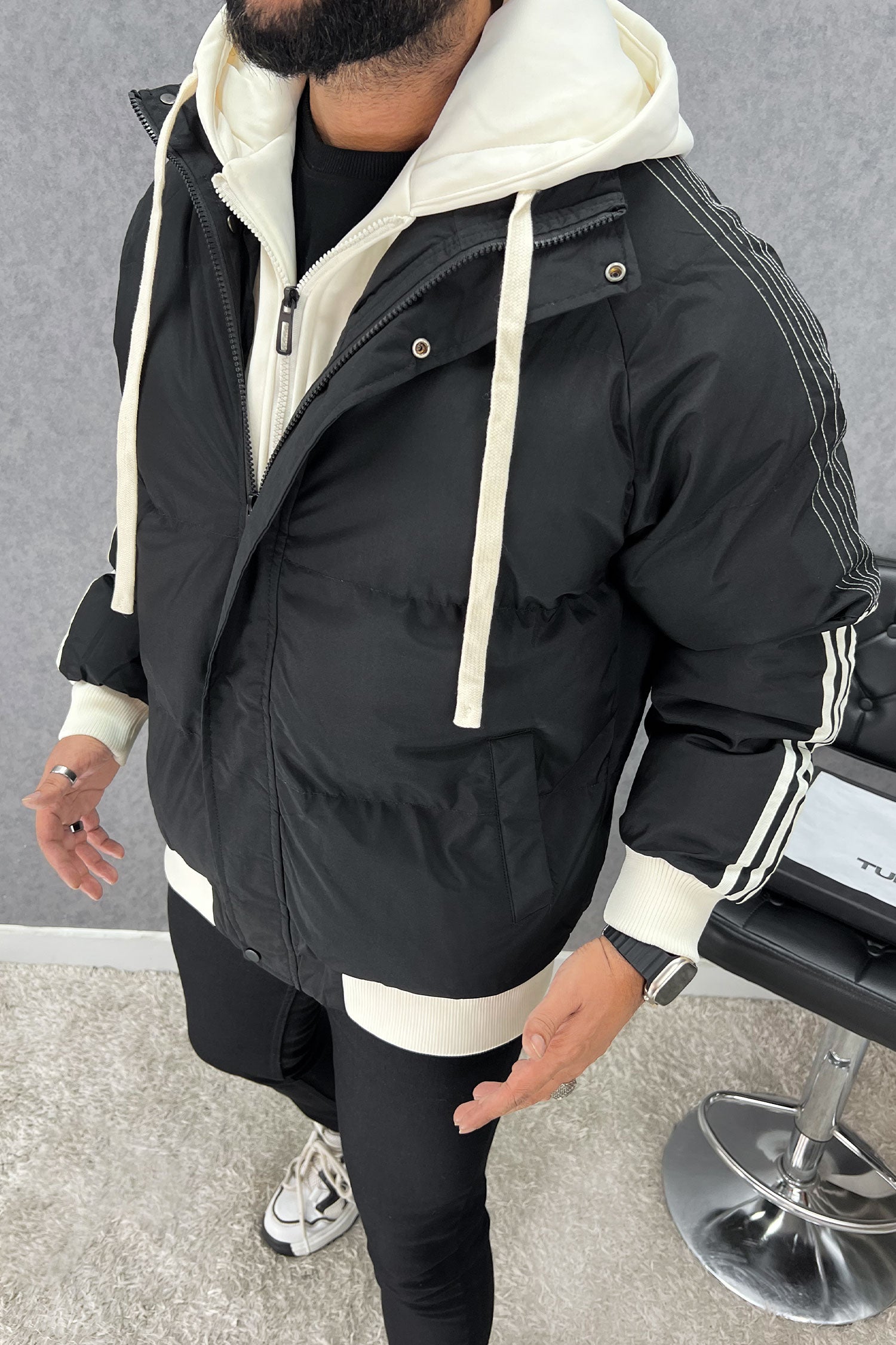 Panel Stripes Dual Zip Hooded Over-Sized Imported Puffer Jacket