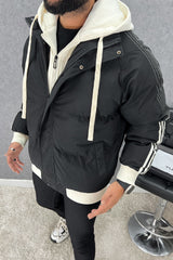 Panel Stripes Dual Zip Hooded Over-Sized Imported Puffer Jacket In Black