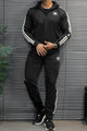 Adds Contrast Triple-Stripe Hooded Men's Co-Ord Set In Black