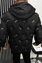 Nke Alphabets Pattern Quilted Padded Imported Puffer Jacket In Black