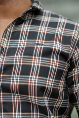 Turbo Tattersall Checkered Long Sleeve Cotton Casual Shirt In Black