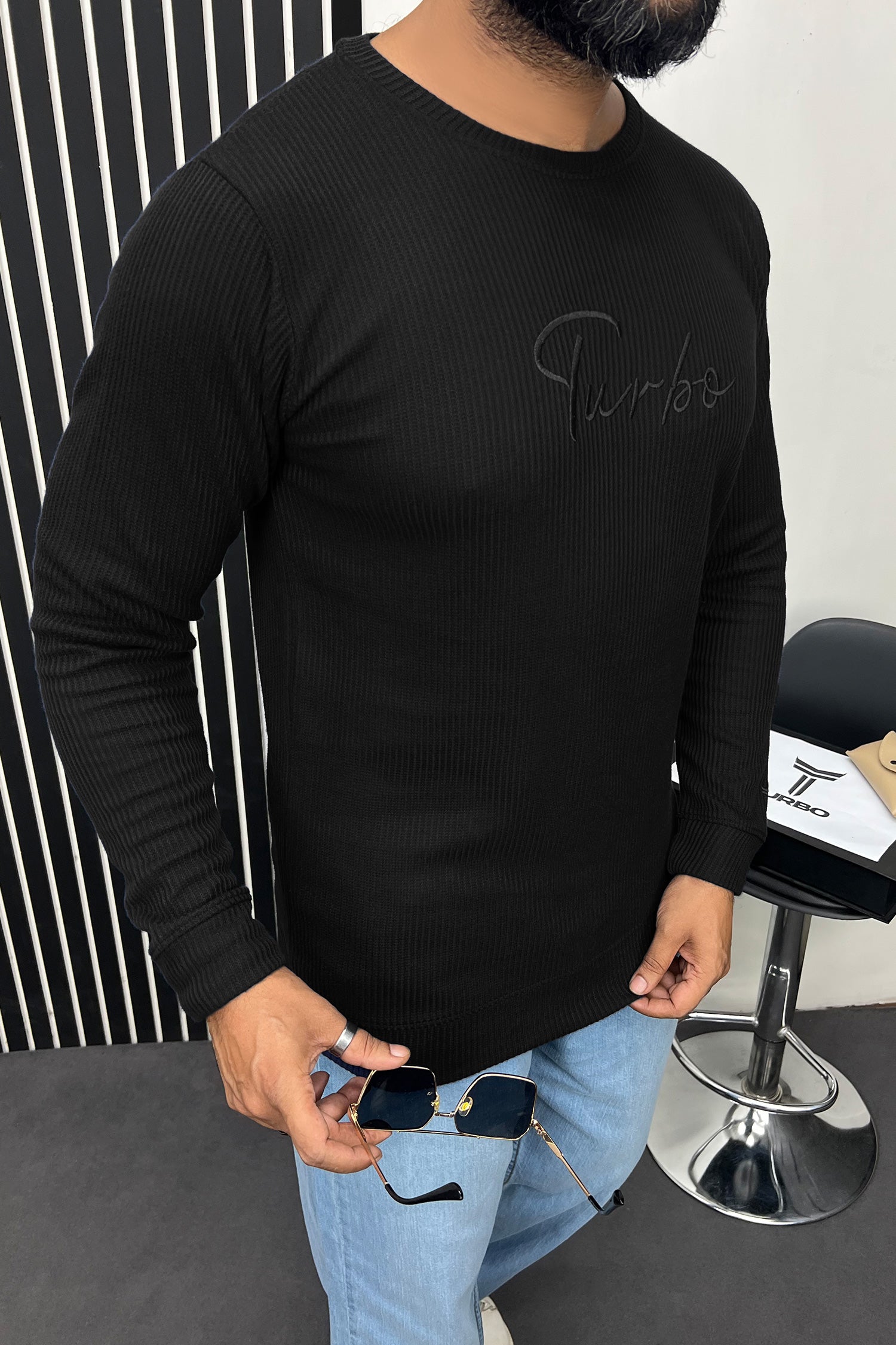 Turbo Signature Logo Round Neck Thermal Cotton Men's Sweatshirt