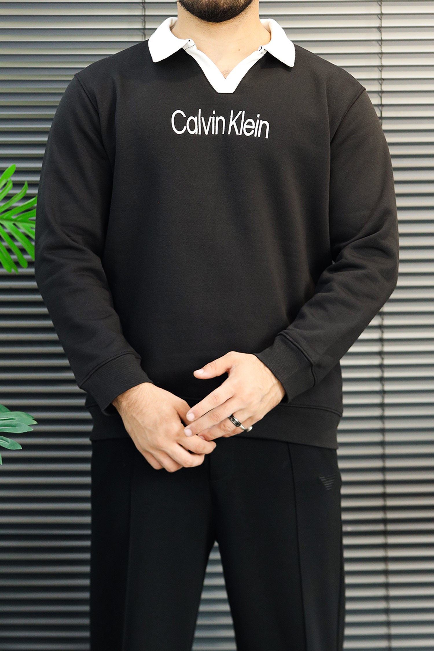 Caln Klen Aesthetic Quarter Collar-Style Men's Sweatshirt In Black
