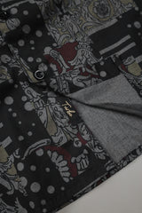 Turbo Retro Flower Motif Long Sleeve Cotton Casual Shirt In Black